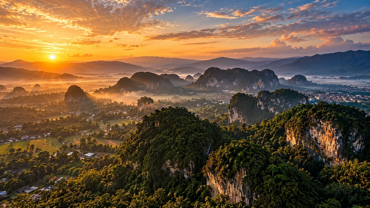 Morning mist over the limestone hills of the Kinta Valley